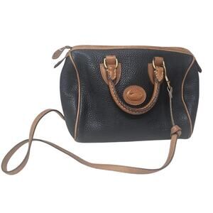Vintage 90s Dooney Bourke Satchel Crossbody Pebble Leather Black Academia